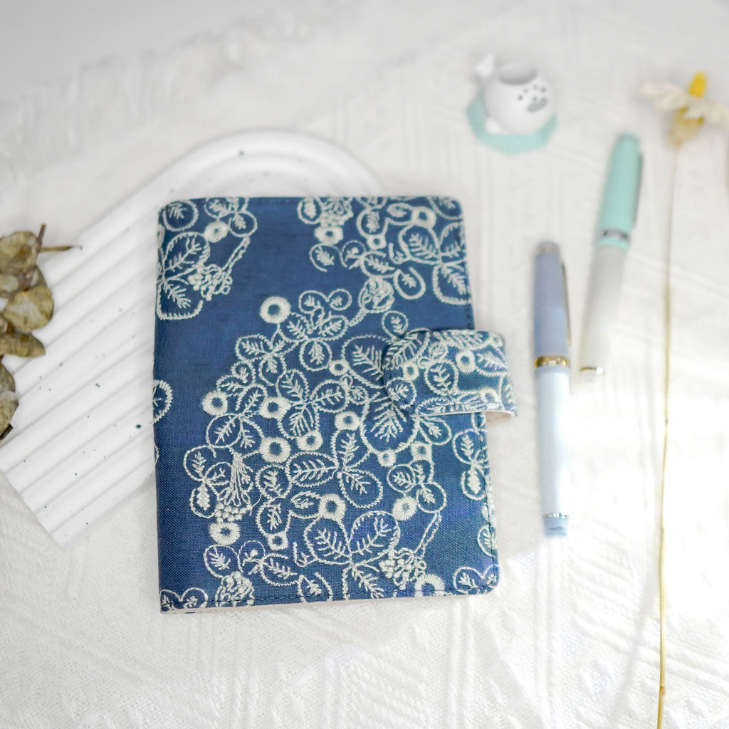 Planner Cover : Dark Blue Embroidery Fabric (TN Passport) // Pre Order