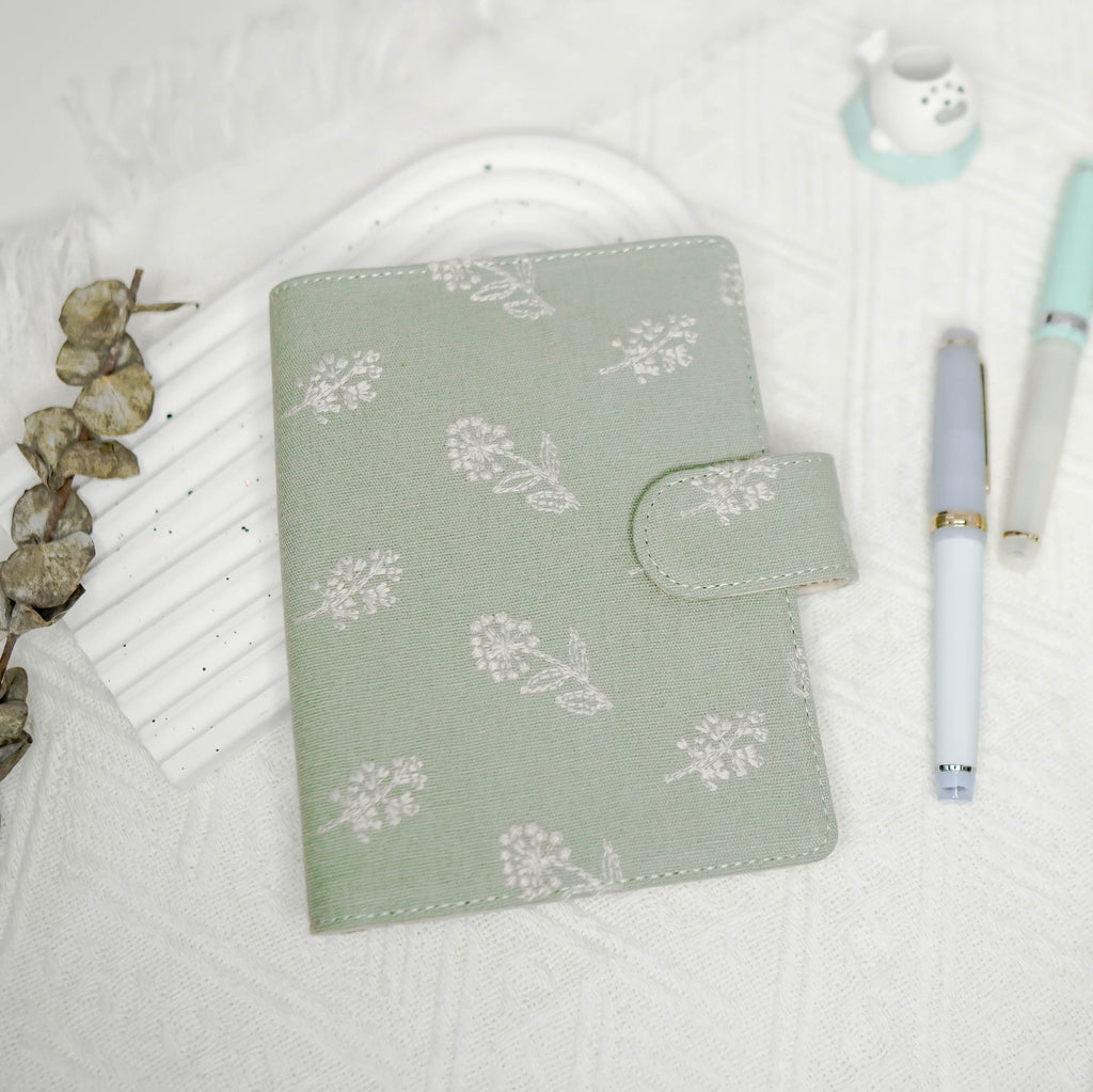Planner Cover : Mint White Floral Embroidery Fabric (TN Passport) // Pre Order