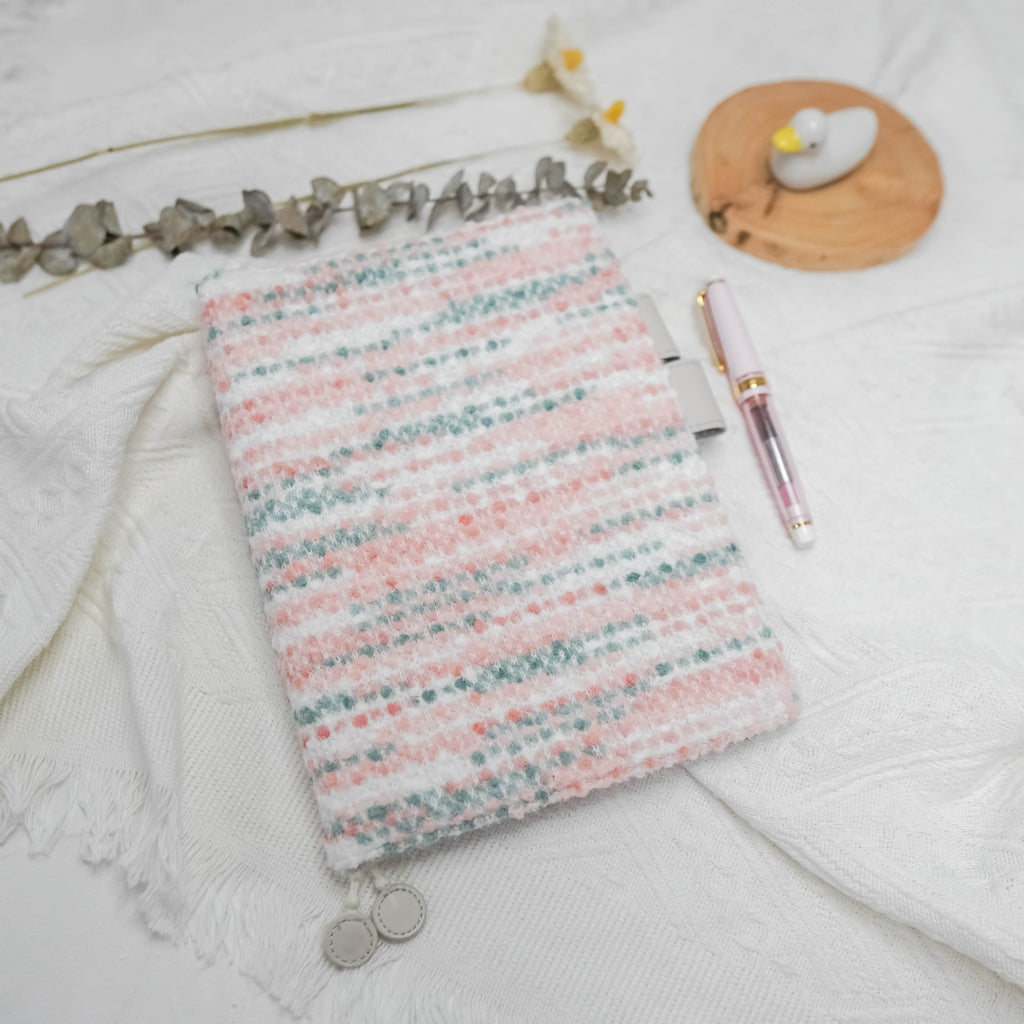 Planner Cover :  Fuzzy Peach / Green Tweed Fabric (Hobo Weeks) // Pre Order