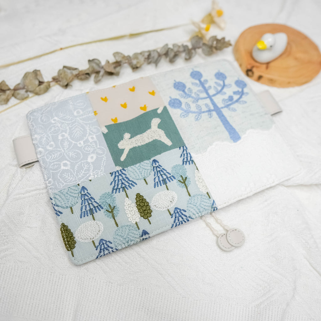 Planner Cover : Blue Tree & White Lace Embroidered Patch Work Fabric (A5 / Hobo Cousin) // Pre Order