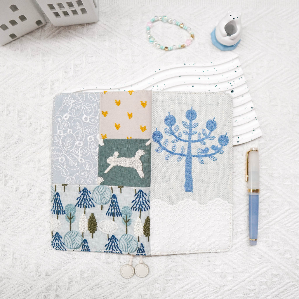 Planner Cover : Blue Tree & White Lace Embroidered Patch Work Fabric (Hobo Weeks) // Pre Order