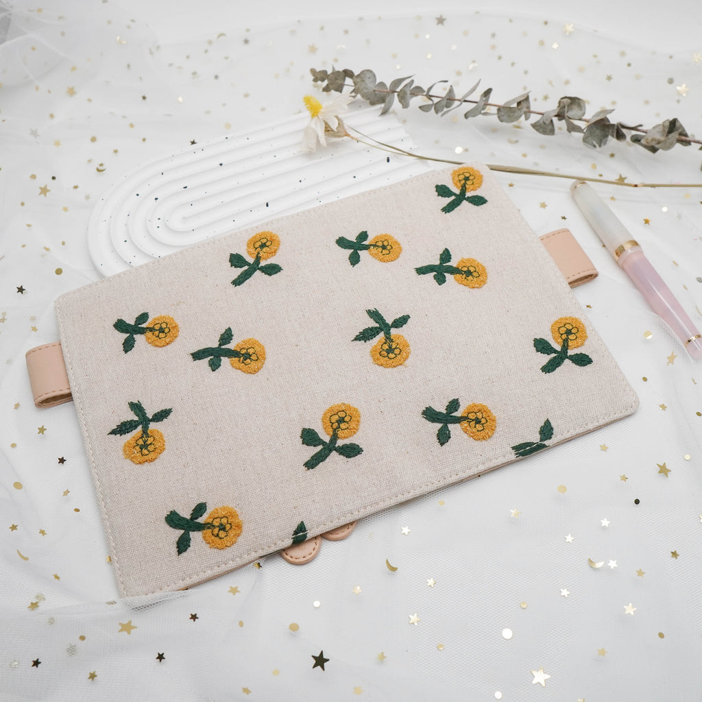 Planner Cover : Yellow Cute Embroidered Floral Fabric (TN Standard) // Pre Order