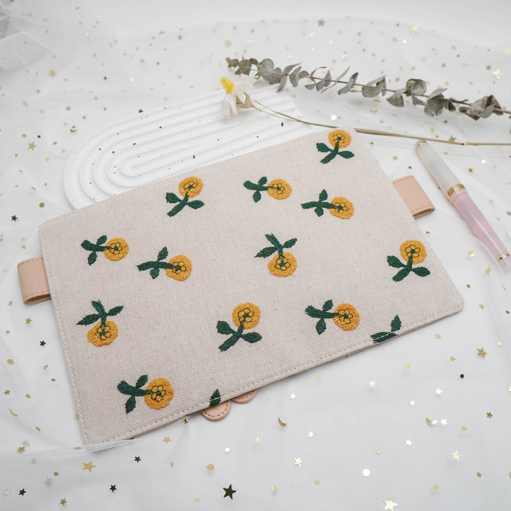 Planner Cover : Yellow Cute Embroidered Floral Fabric (Hobo Weeks) // Pre Order