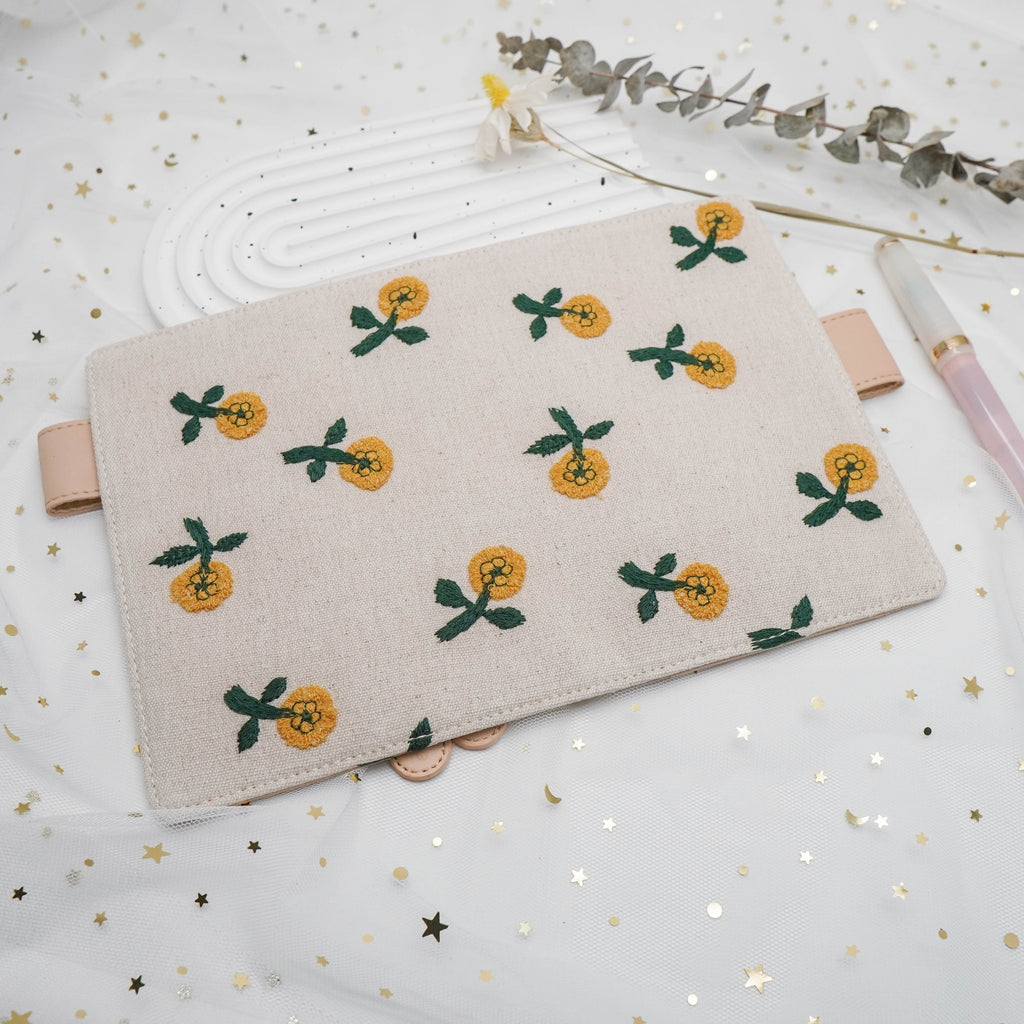 Planner Cover : Yellow Cute Embroidered Floral Fabric (A5 / Hobo Cousin) // Pre Order
