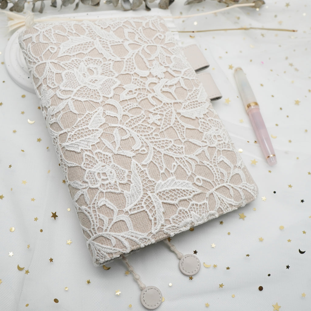 Planner Cover : Beige Lace Fabric (A5 / Hobo Cousin) // Pre Order