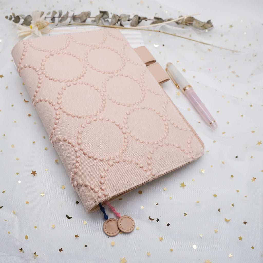Planner Cover : Warm Taupe Circle Embroidered Fabric (A5 / Hobo Cousin) // Pre Order
