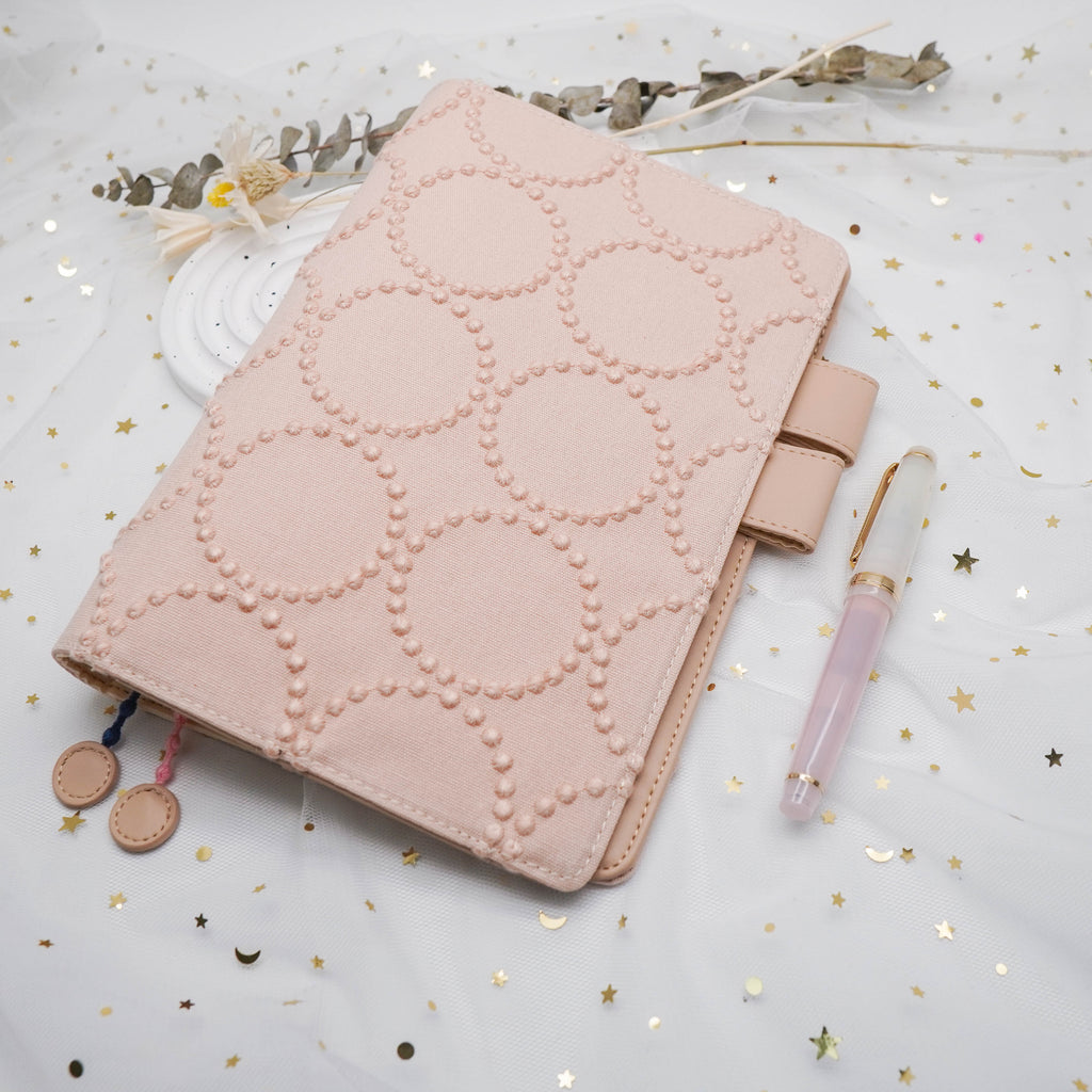 Planner Cover : Warm Taupe Circle Embroidered Fabric (A5 / Hobo Cousin) // Pre Order