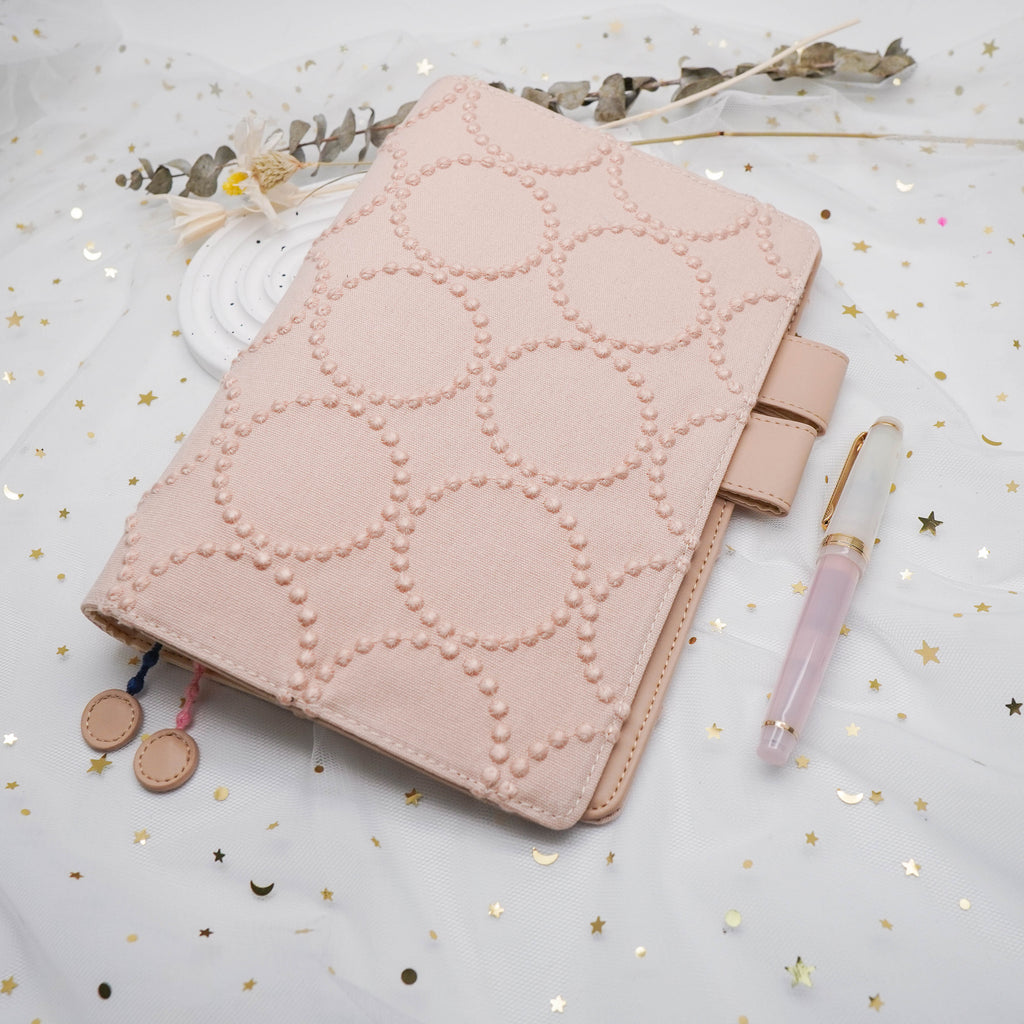 Planner Cover : Warm Taupe Circle Embroidered Fabric (A6 / Hobo Techo) // Pre Order