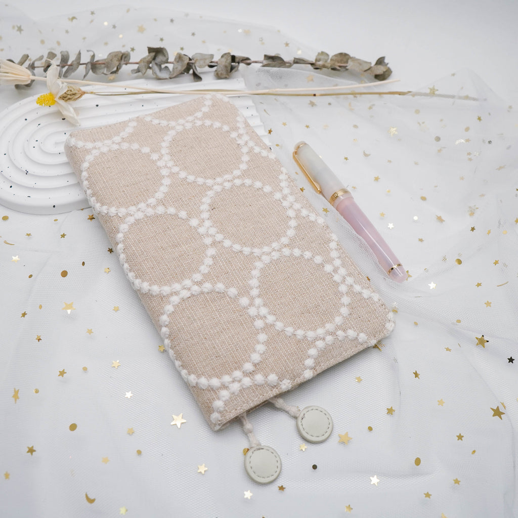 Planner Cover : Neutral / White Circle Embroidered Fabric (Hobo Weeks) // Pre Order