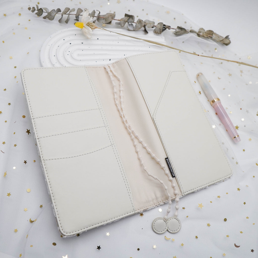 Planner Cover : Neutral / White Circle Embroidered Fabric (Hobo Weeks) // Pre Order