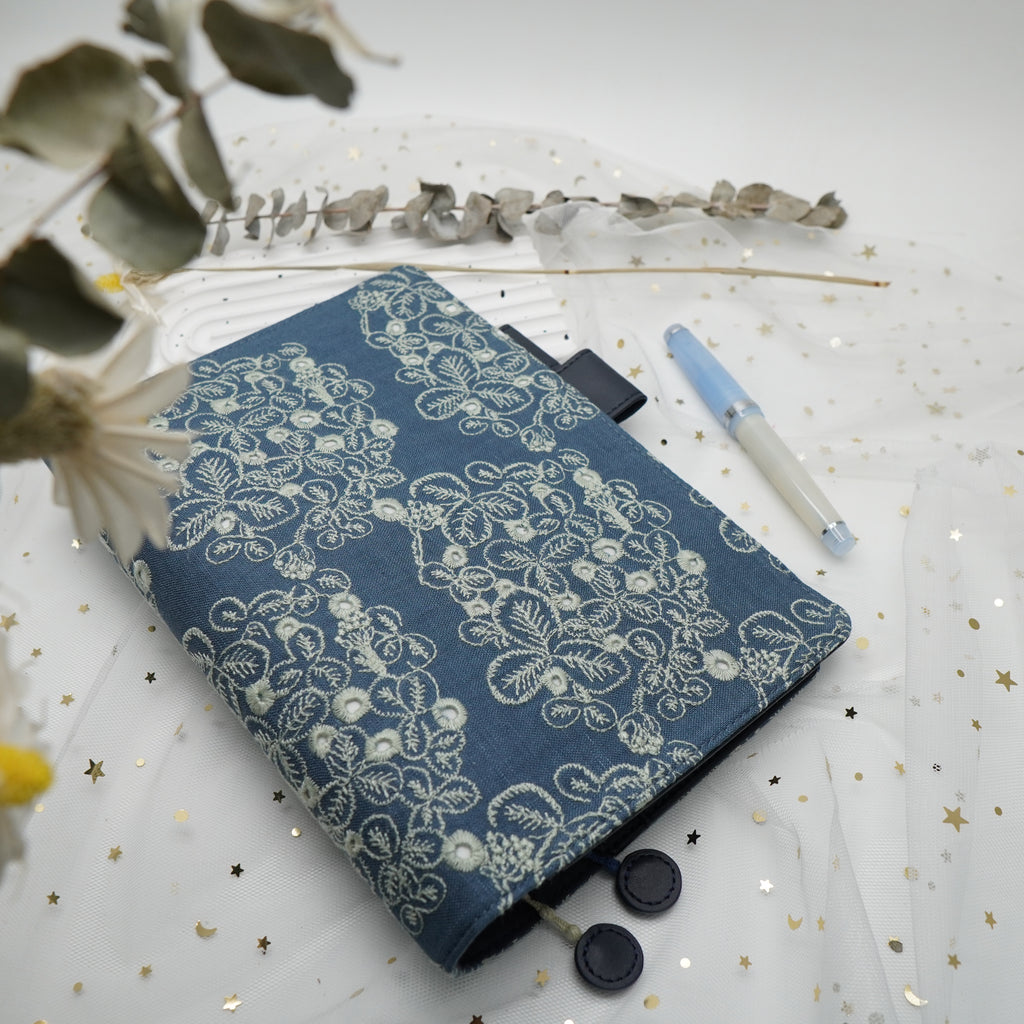 Planner Cover : Dark Blue Embroidery Fabric (A5 / Hobo Cousin) // Pre Order