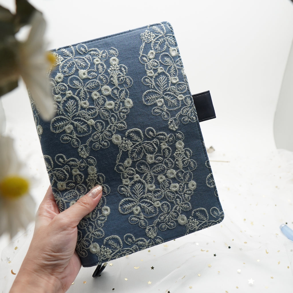 Planner Cover : Dark Blue Embroidery Fabric (A5 / Hobo Cousin) // Pre Order