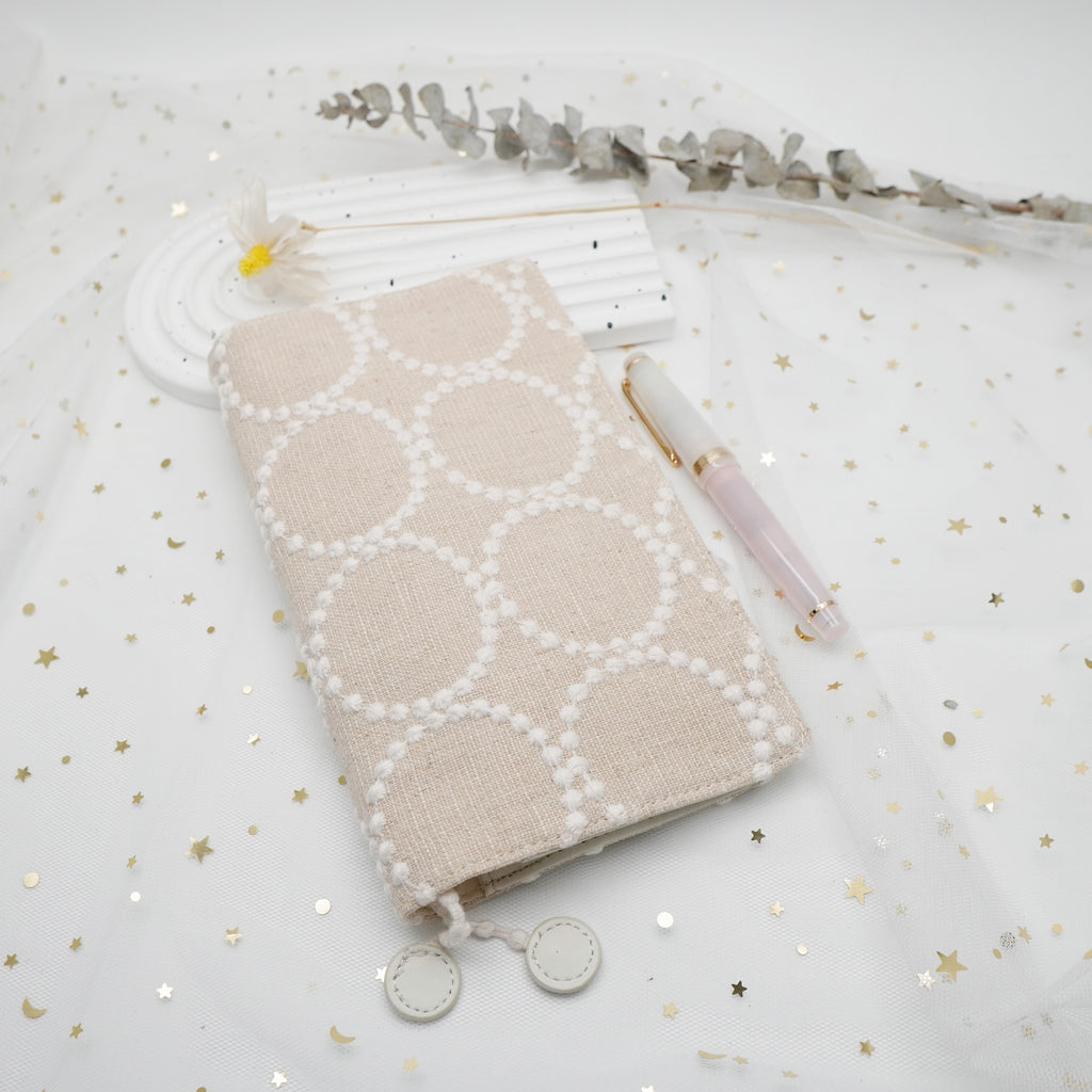 Planner Cover : Neutral / White Circle Embroidered Fabric (B6) // Pre Order