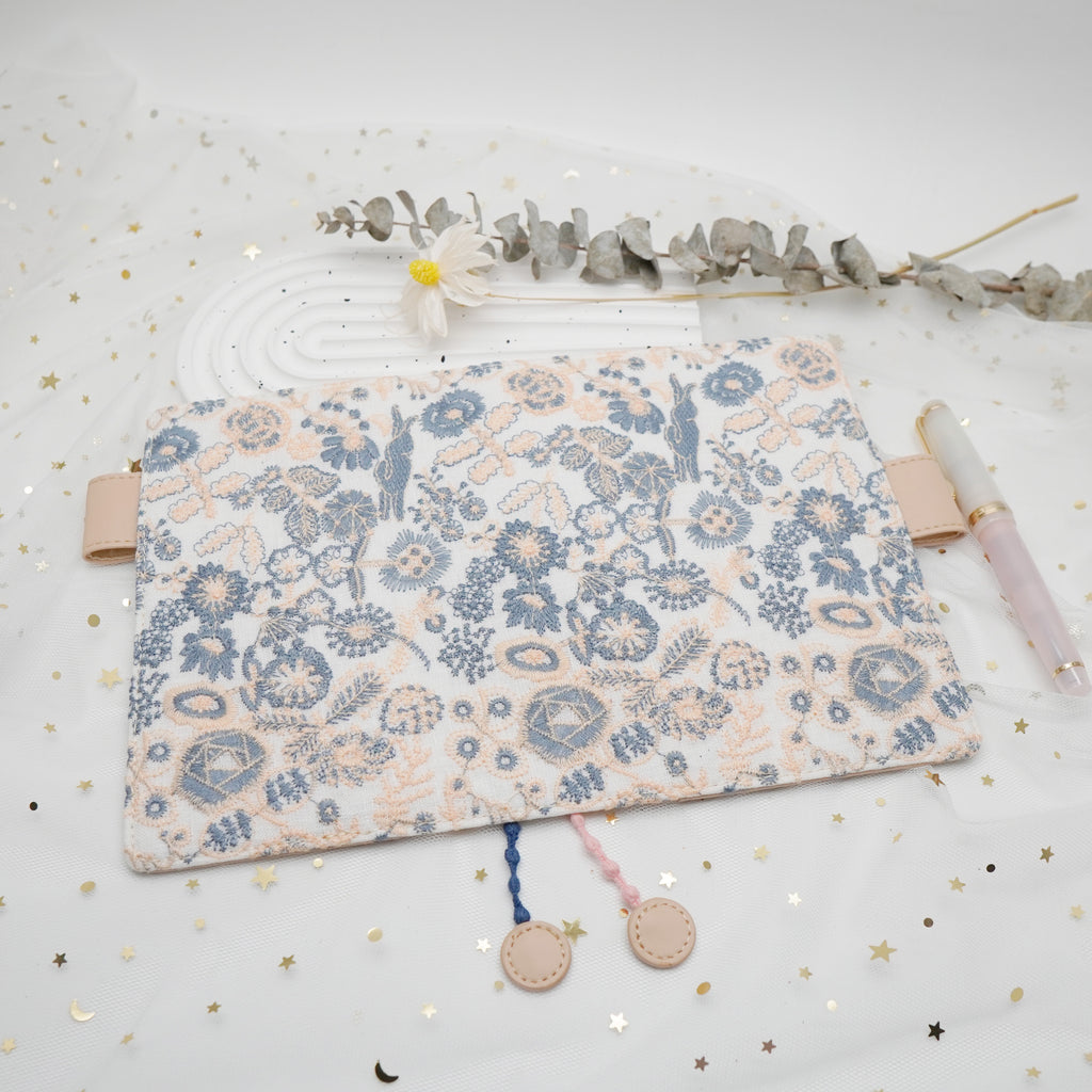 Planner Cover : Blue White Embroidered Bunny Fabric (A5 / Hobo Cousin) // Pre Order