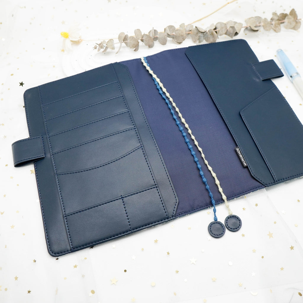 Planner Cover : Dark Blue & White Butterfly Embroidered Patch Work Fabric (A5 / Hobo Cousin) // Pre Order