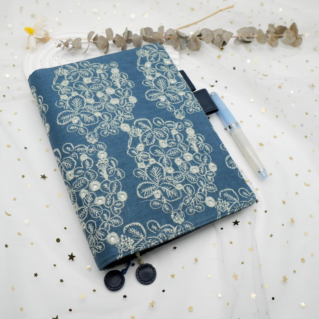 Planner Cover : Dark Blue Embroidery Fabric (A5 / Hobo Cousin) // Pre Order