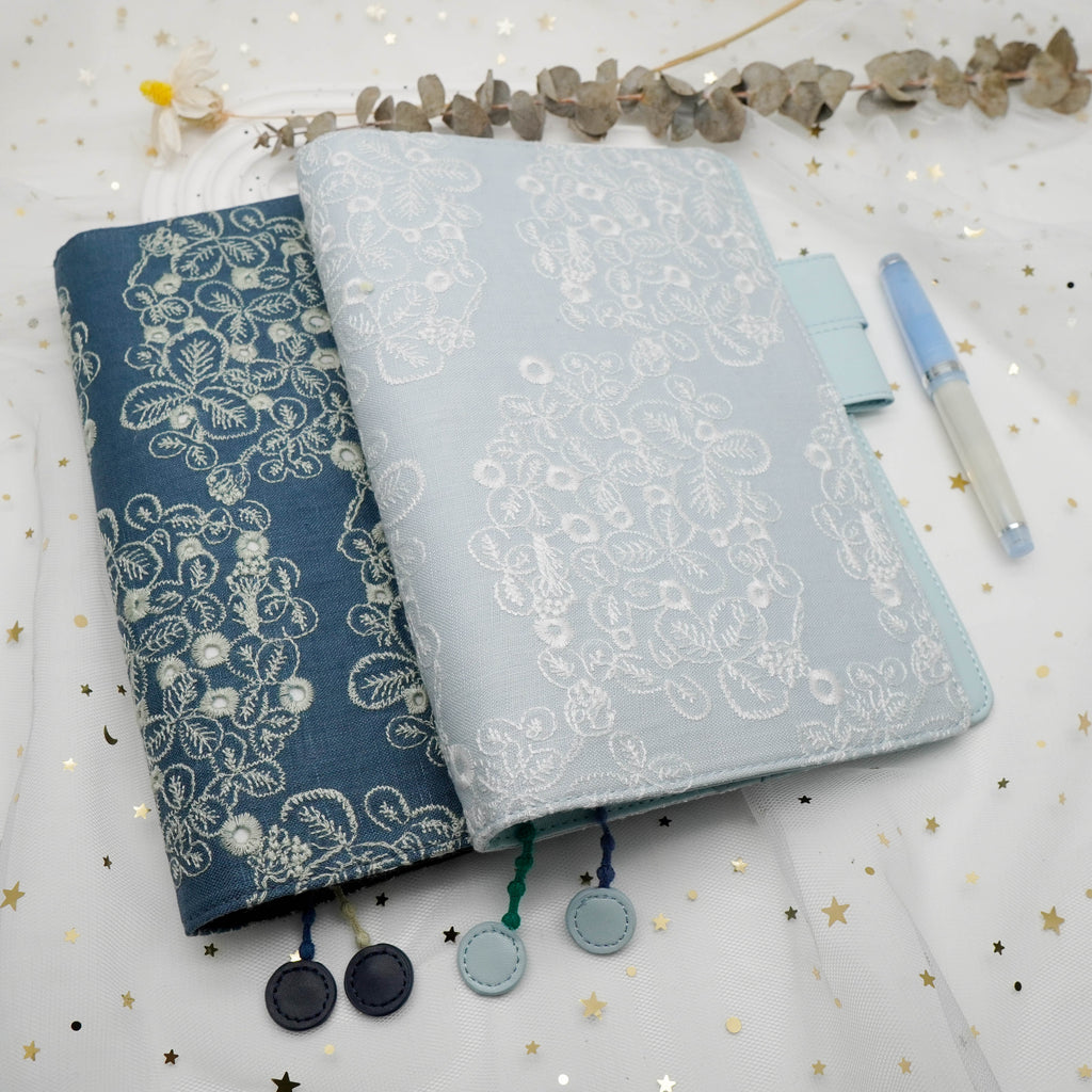 Planner Cover : Light Blue White Embroidery Fabric (A5 / Hobo Cousin) // Pre Order