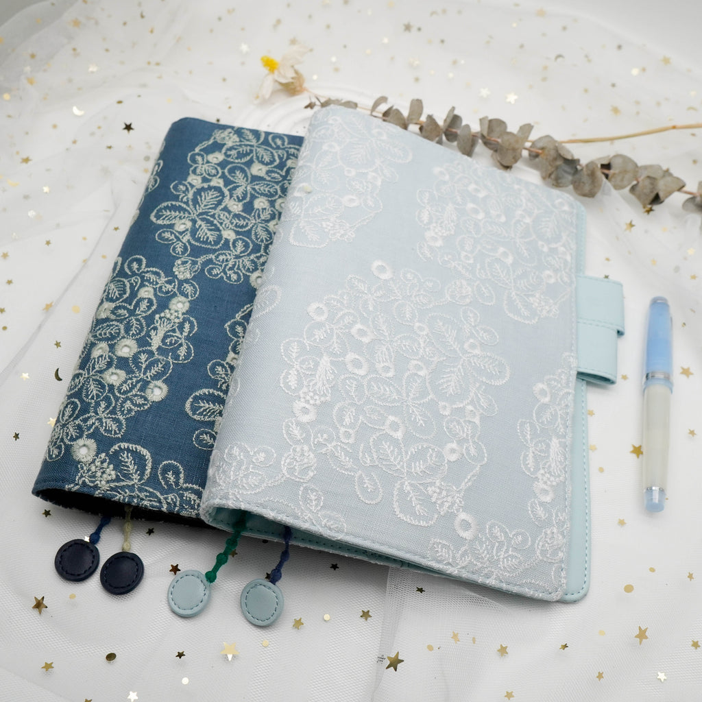 Planner Cover : Light Blue White Embroidery Fabric (B6) // Pre Order