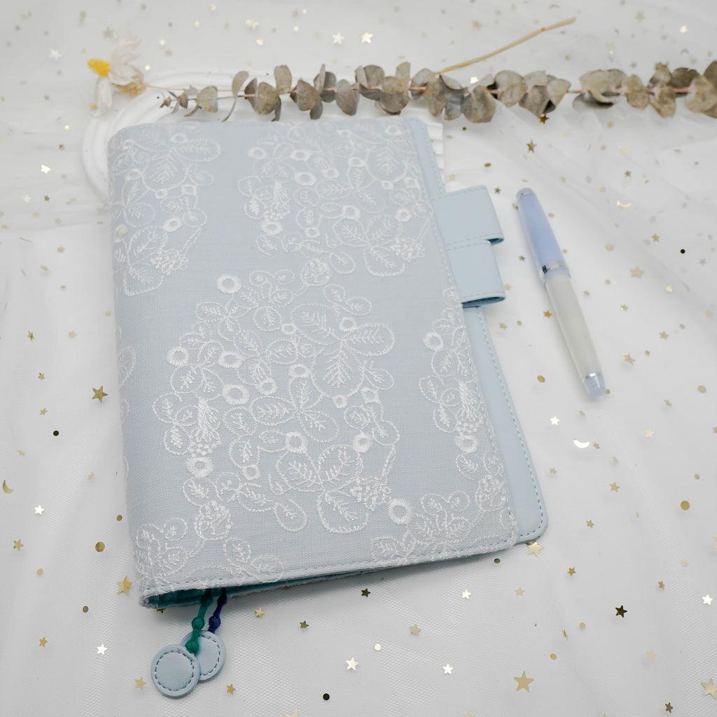 Planner Cover : Light Blue White Embroidery Fabric (B6) // Pre Order
