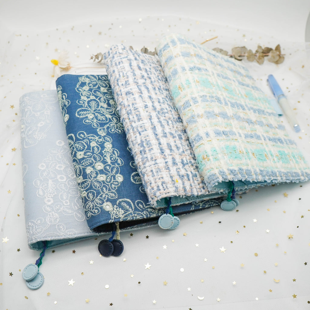 Planner Cover : Light Blue White Embroidery Fabric (Hobo Weeks) // Pre Order