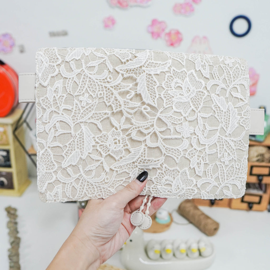 Planner Cover : Beige Lace Fabric (A5 / Hobo Cousin) // Pre Order