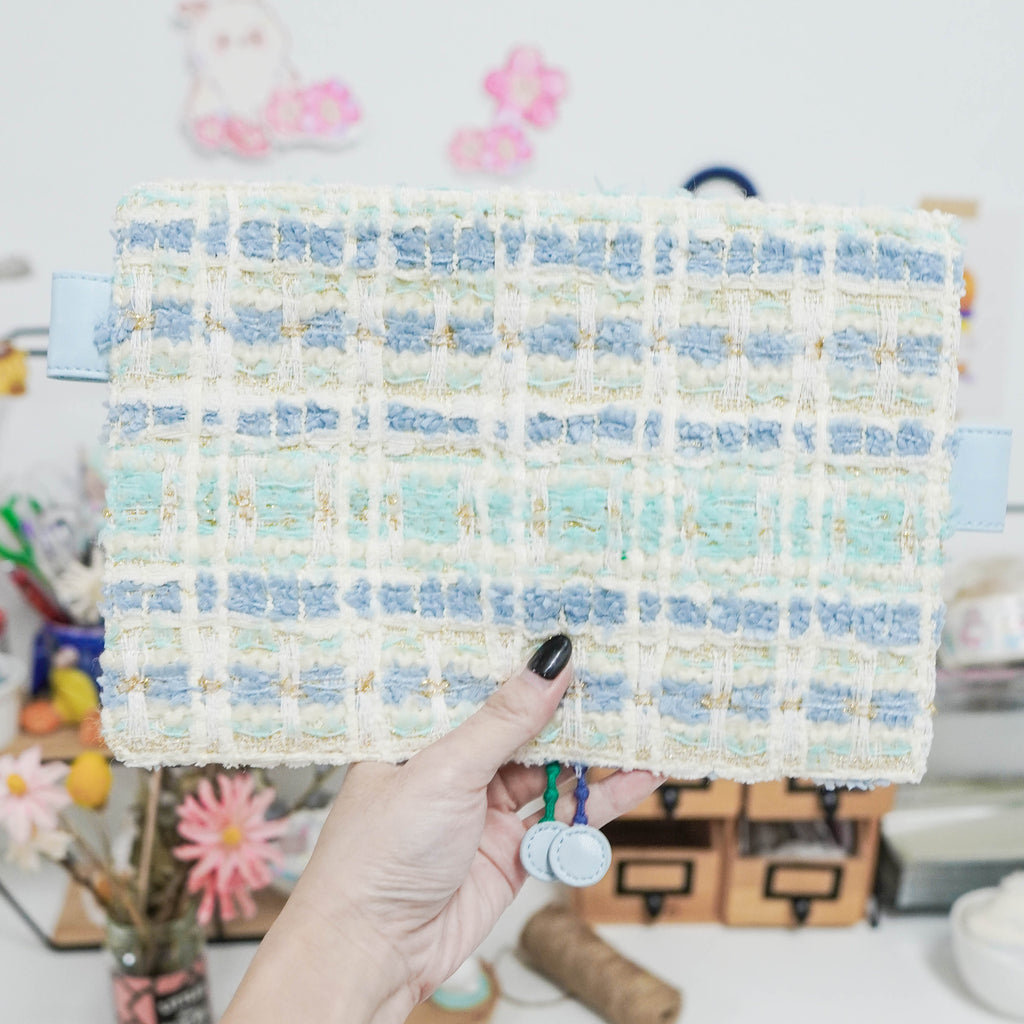 Planner Cover : Spring Blue Tweed (Gold Accent) Fabric (TN Passport) // Pre Order