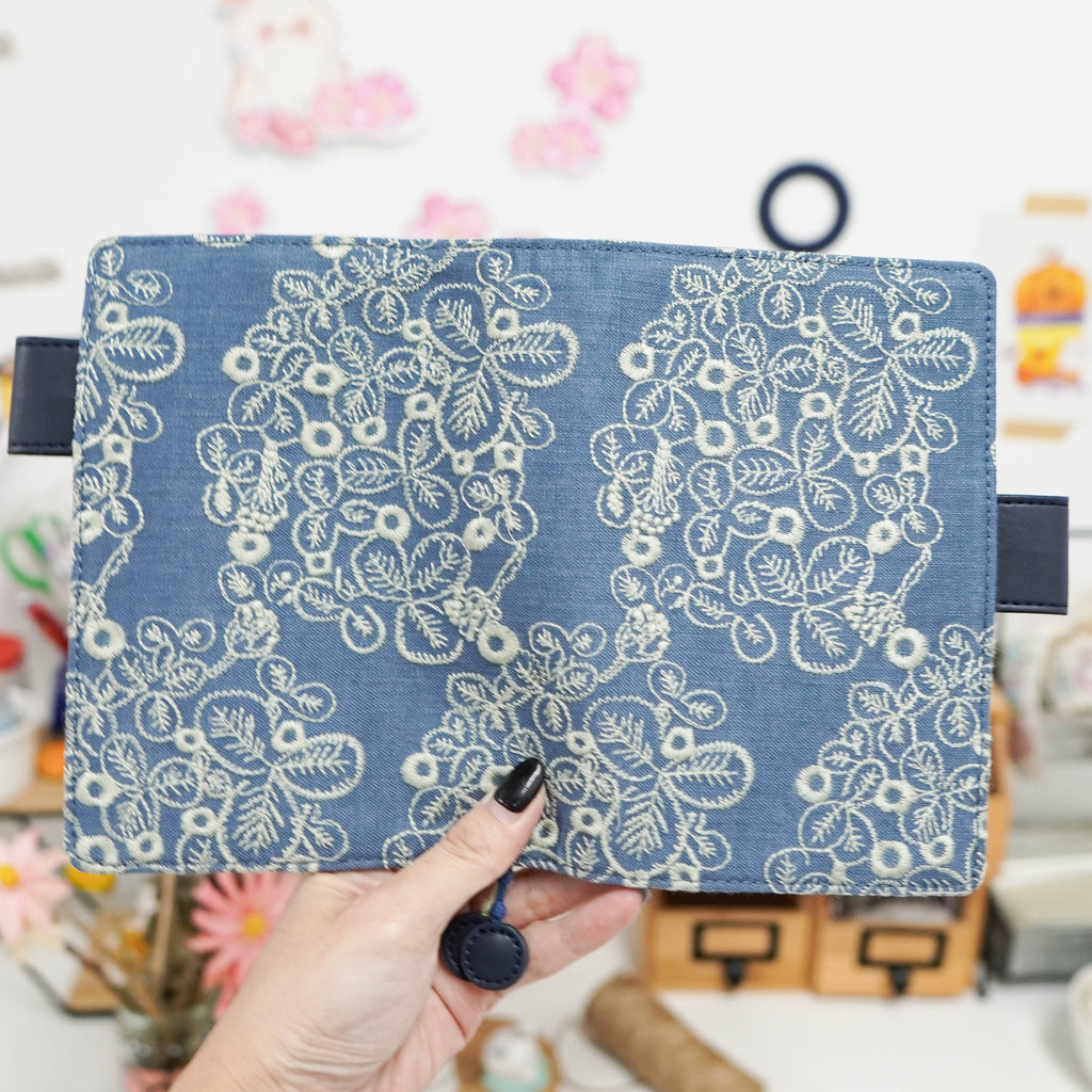 Planner Cover : Dark Blue Embroidery Fabric (Hobo Weeks) // Pre Order