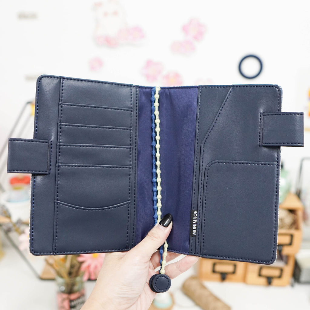 Planner Cover : Dark Blue Embroidery Fabric (A6 / Hobo Techo) // Pre Order