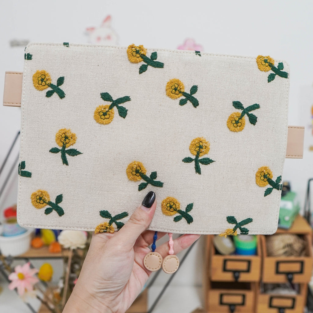Planner Cover : Yellow Cute Embroidered Floral Fabric (A6 / Hobo Techo) // Pre Order