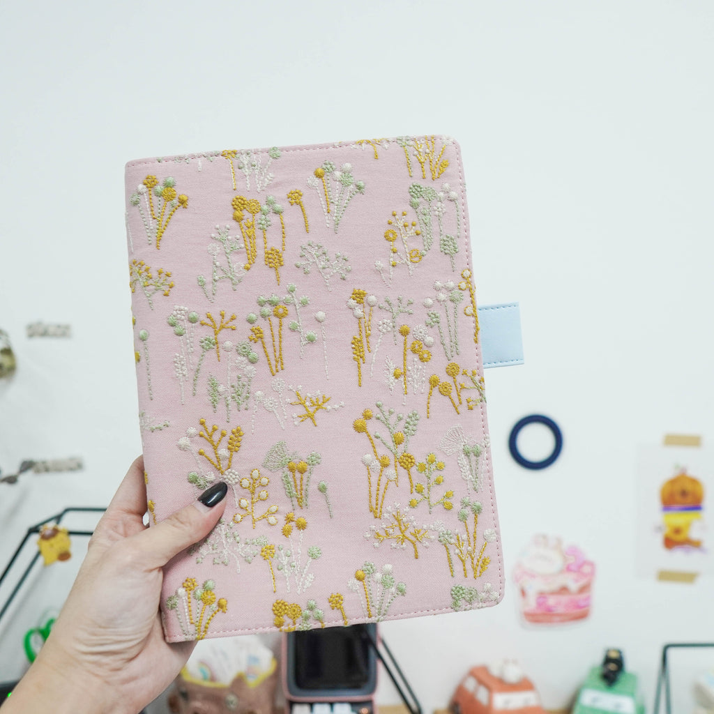 Planner Cover : Pink/Yellow Embroidered Floral Fabric (A6 / Hobo Techo) // Pre Order