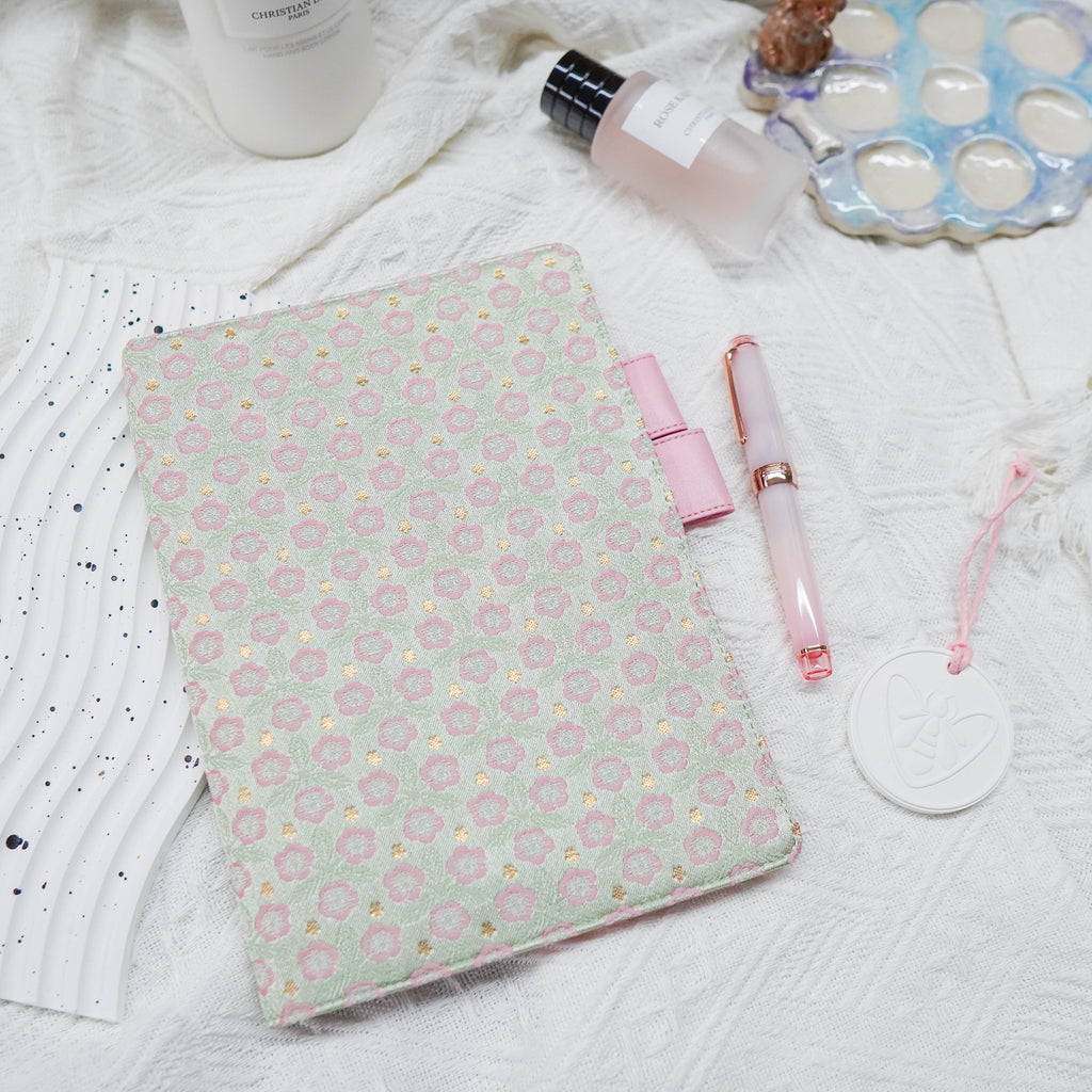 Planner Cover : Pink Mint Sakura With Gold Accent Fabric (A5 / Hobo Cousin) // Pre Order