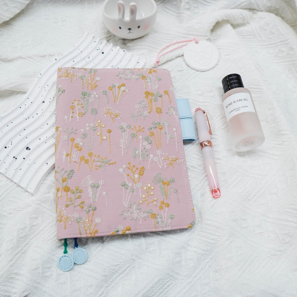 Planner Cover : Pink/Yellow Floral Embroidered Floral Fabric (A5 / Hobo Cousin) // Pre Order