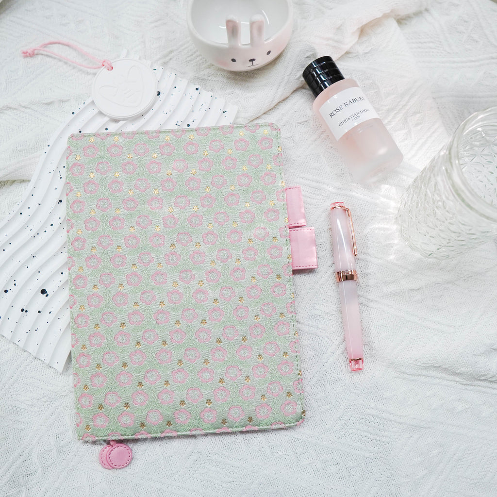 Planner Cover : Pink Mint Sakura With Gold Accent Fabric (B6) // Pre Order