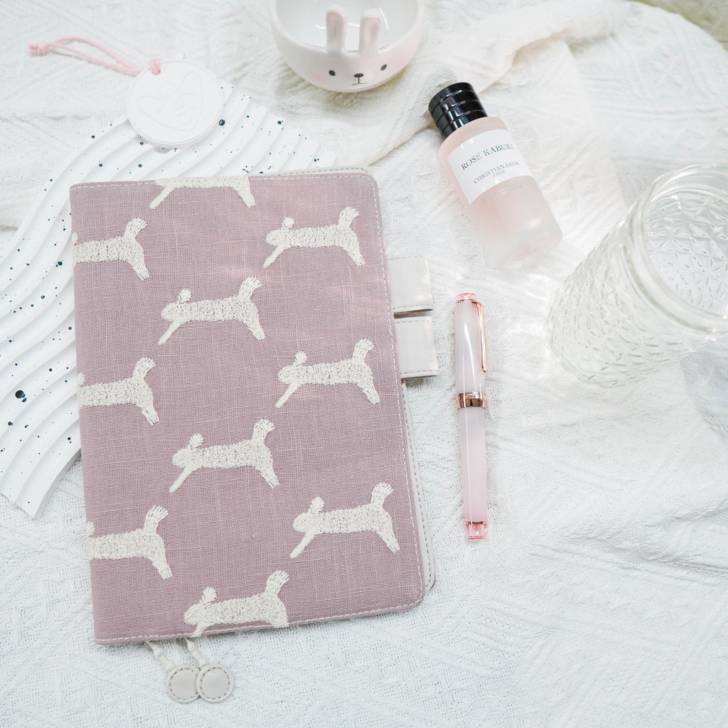 Planner Cover : Muted Pink /Off White Bunny Embroidery Fabric(TN Standard) // Pre Order