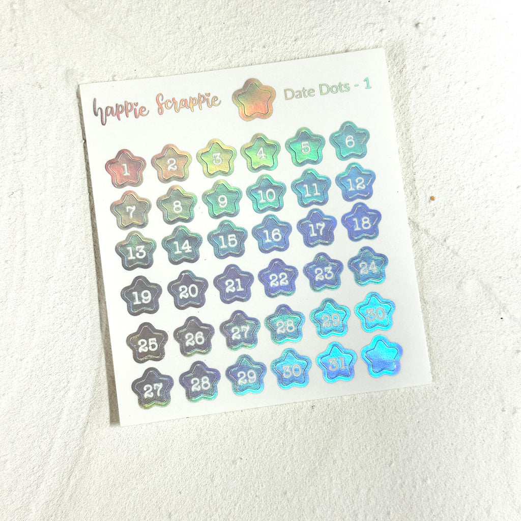 Mini Stickers : Date Numbers / Date Dots 1 (Stars)