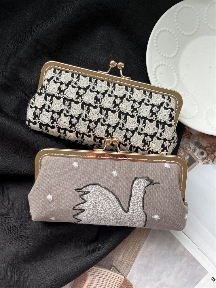 Pen Pouch : Fabric Clasp Pouch / Swan Embroidery Designs // Pre Order