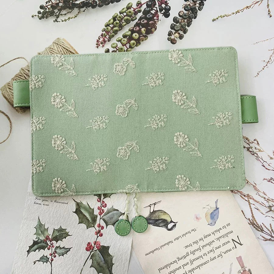 Planner Cover : Mint White Floral Embroidery Fabric (A5 / Hobo Cousin) // Pre Order