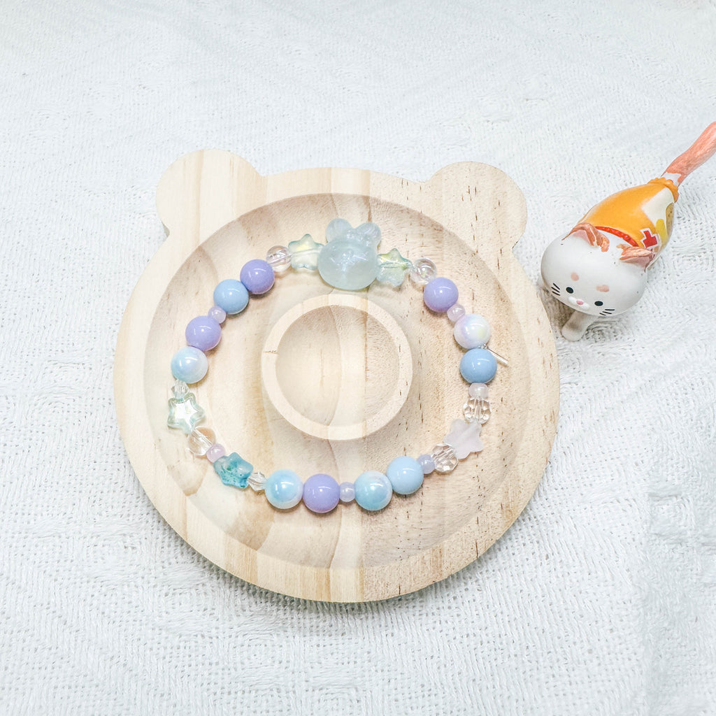 Bracelets :  Colorful Handmade Beaded Bracelets by Alyssa & Ivan (Blue & Lilac / Bunny 🐰 & Cute Paw  🐾)