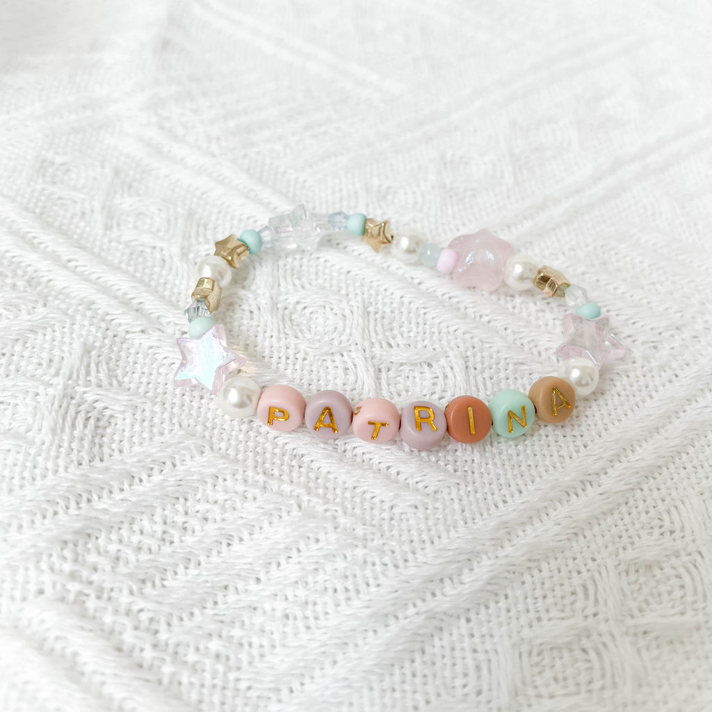 Bracelets :  Colorful Handmade Beaded Bracelets by Alyssa & Ivan (Pink & Mint Stars ⭐)