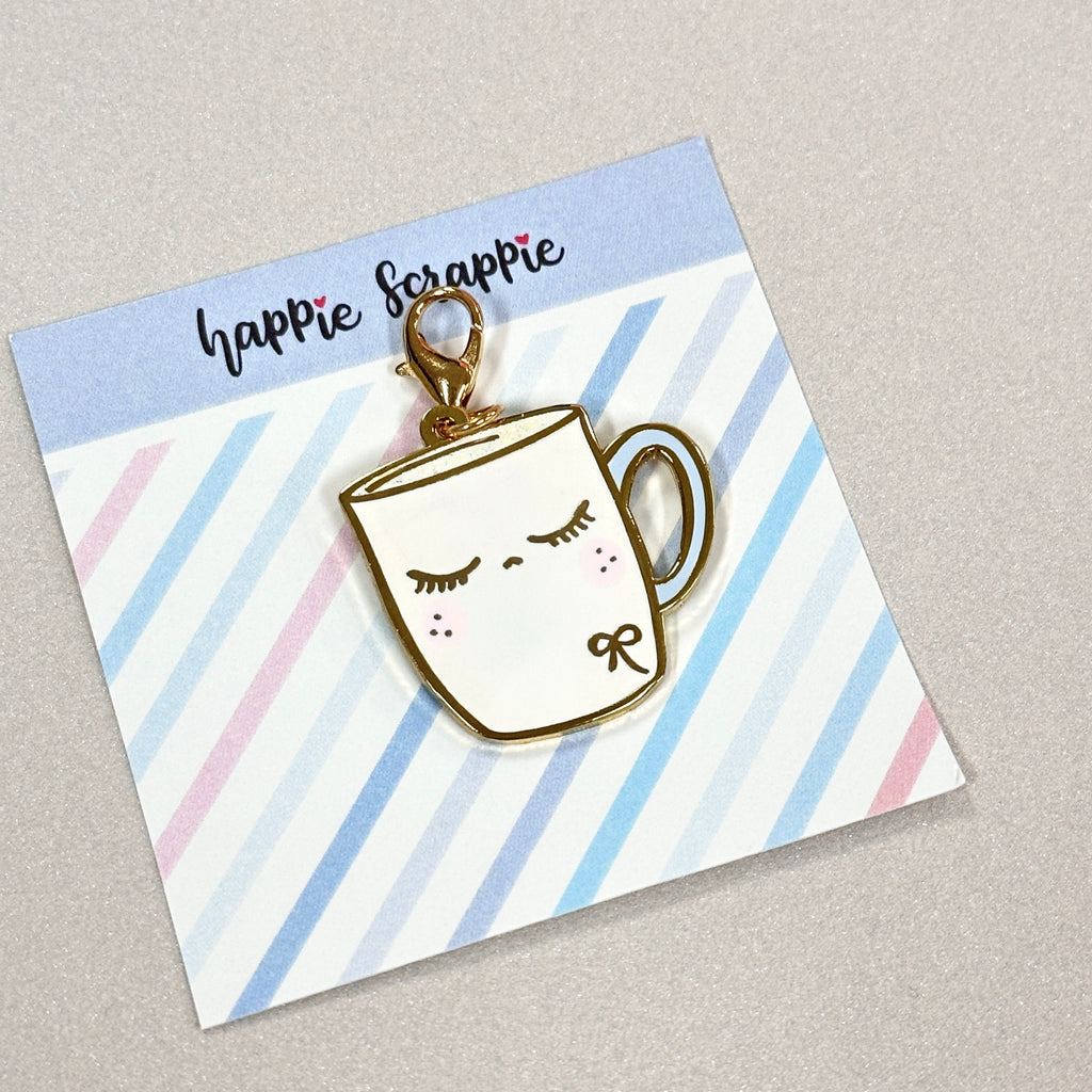 Dangling Charms  : Glittery White Coffee Mug // With Lobster Clasp