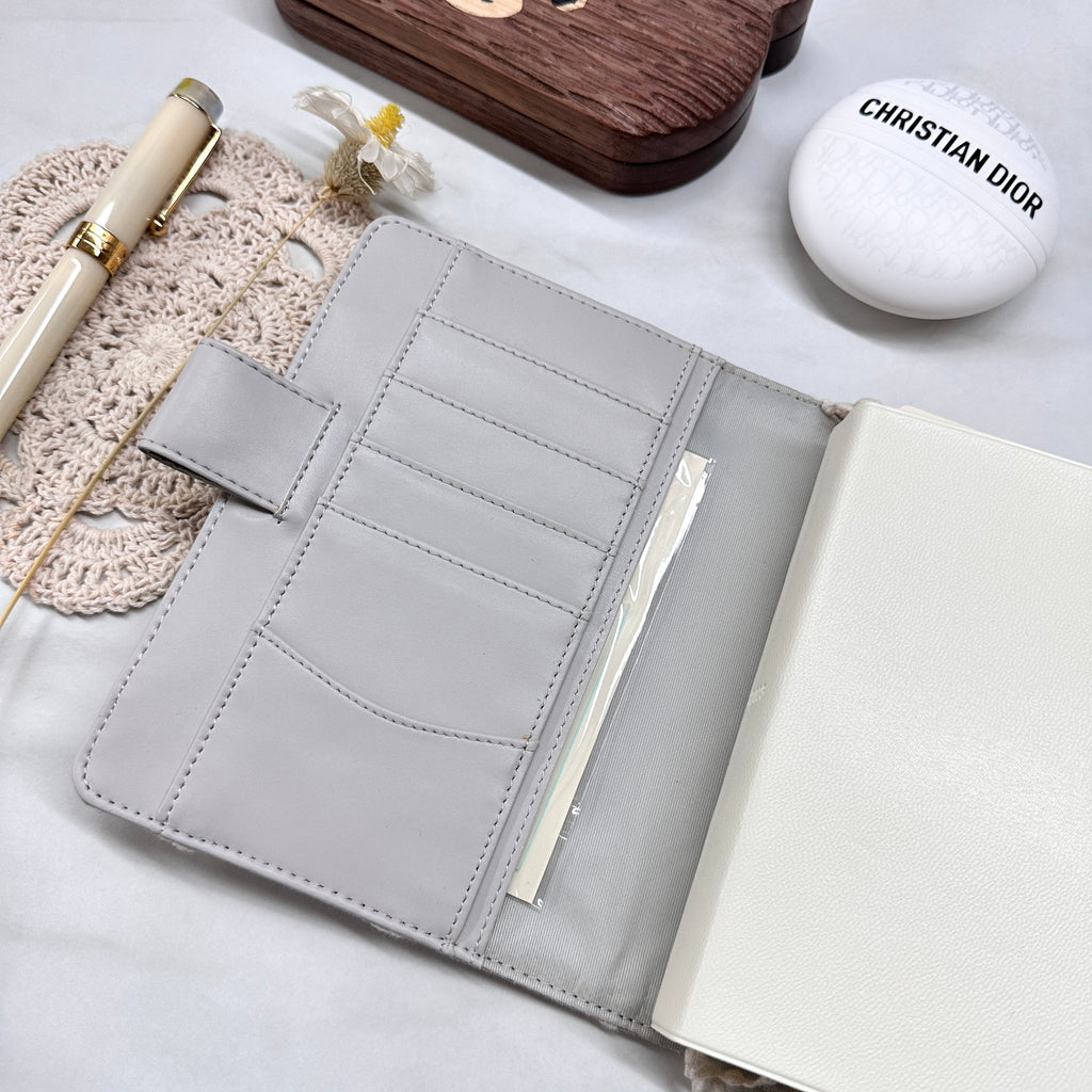 Planner Cover : Neutral / White Circle Embroidered Fabric (A6 / Hobo Techo) // Pre Order