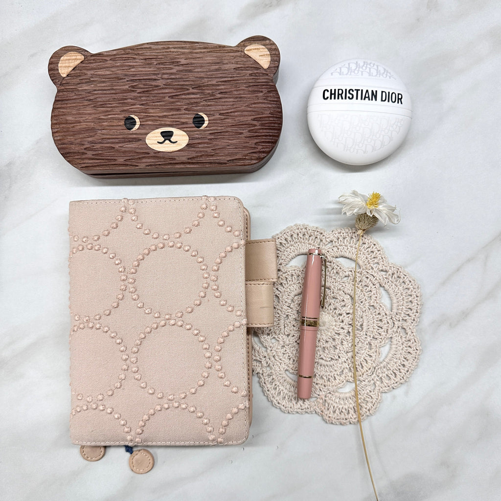 Planner Cover : Warm Taupe Circle Embroidered Fabric (A5 / Hobo Cousin) // Pre Order