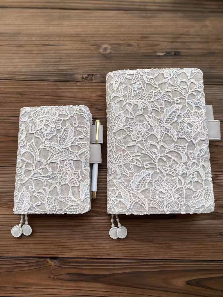 Planner Cover : Beige Lace Fabric (A5 / Hobo Cousin) // Pre Order