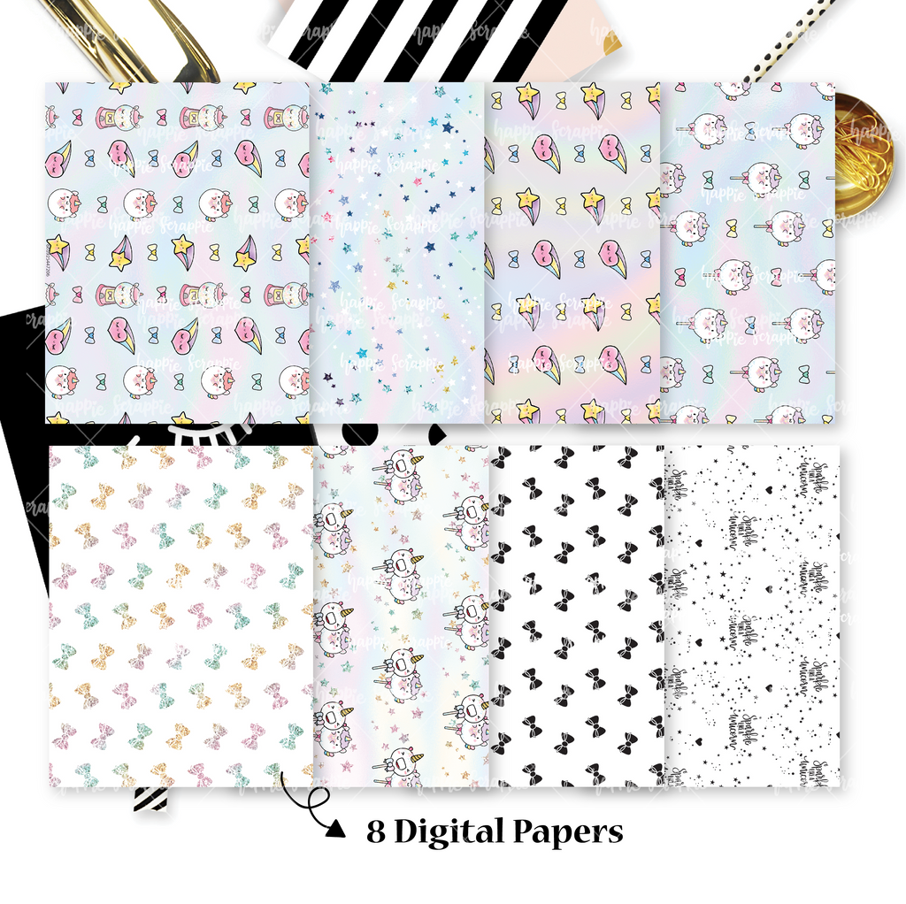 DIGITAL PAPERS - No Physical Product : Magical Wishes / Rainbow Unicorn Themed Digital Papers