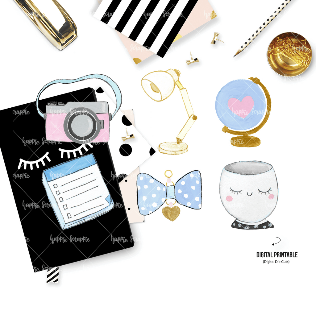 DIGITAL DOWNLOAD! - No Physical Product : On My Desk / Stationery Themed V3 (Gouache Artwork)
