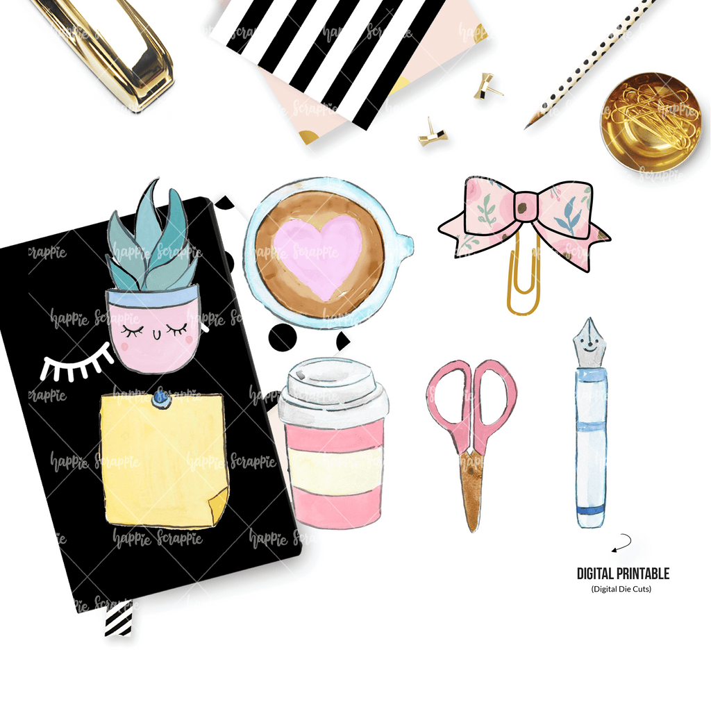 DIGITAL DOWNLOAD! - No Physical Product : On My Desk / Stationery Themed V4 (Gouache Artwork)