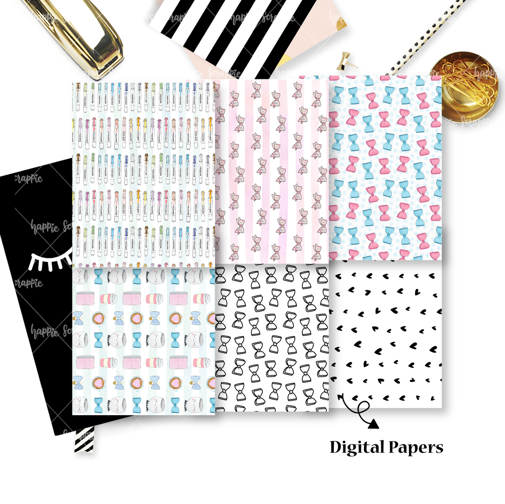 DIGITAL PAPERS - No Physical Product : On My Desk / Stationery Themed Digital Papers