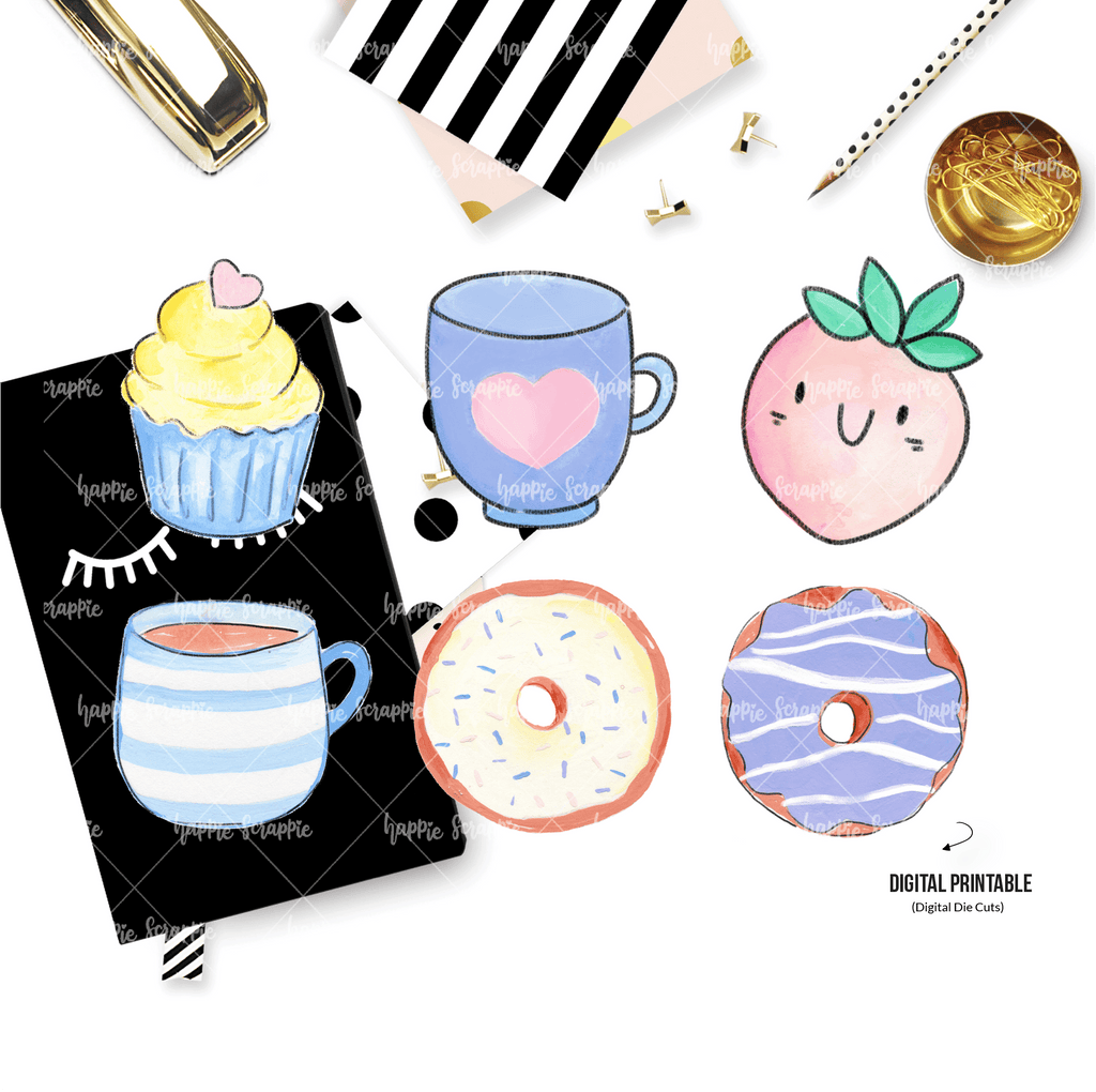 DIGITAL DOWLOAD! - No Physical Product : Tea Party Themed / Cuppcakes V3 (Gouache Artwork)