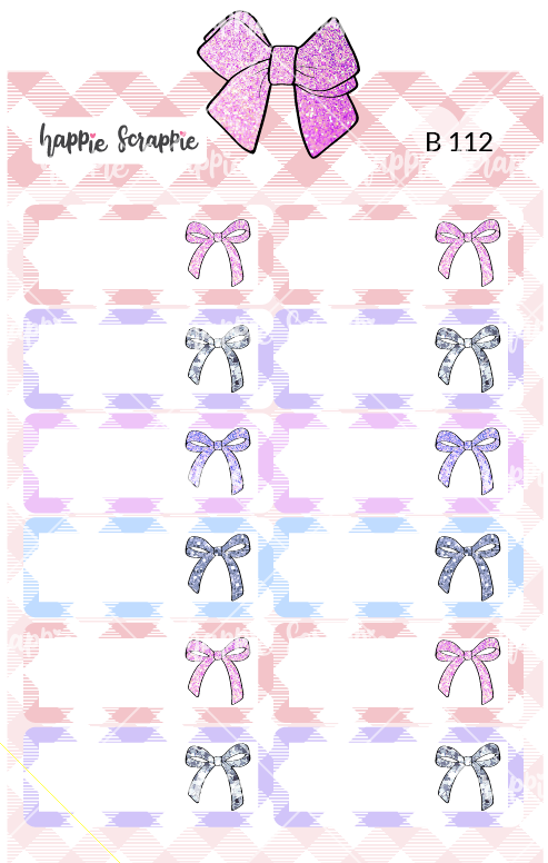 Planner Stickers : Pastel Plaid Bow Quarter Boxes (B112)