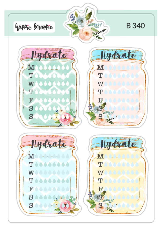 Planner Stickers : Floral Mason Jar Hydrate Tracker (B340)
